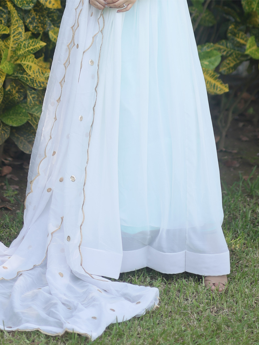 White Faux Blooming Embroidered Festival Party Gown