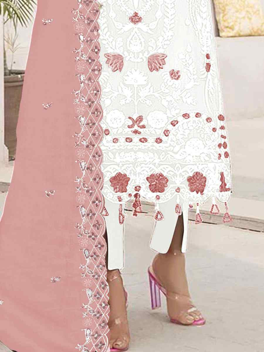 White Faux Georgette Embroidered Festival Casual Pant Salwar Kameez