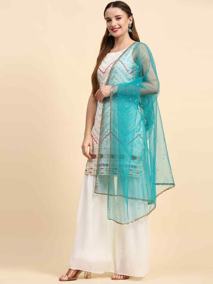 White Faux Georgette Embroidered Festival Wedding Palazzo Pant Salwar Kameez