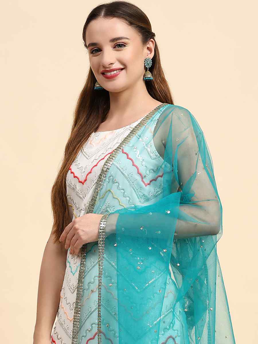 White Faux Georgette Embroidered Festival Wedding Palazzo Pant Salwar Kameez