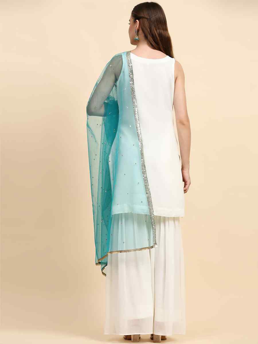 White Faux Georgette Embroidered Festival Wedding Palazzo Pant Salwar Kameez