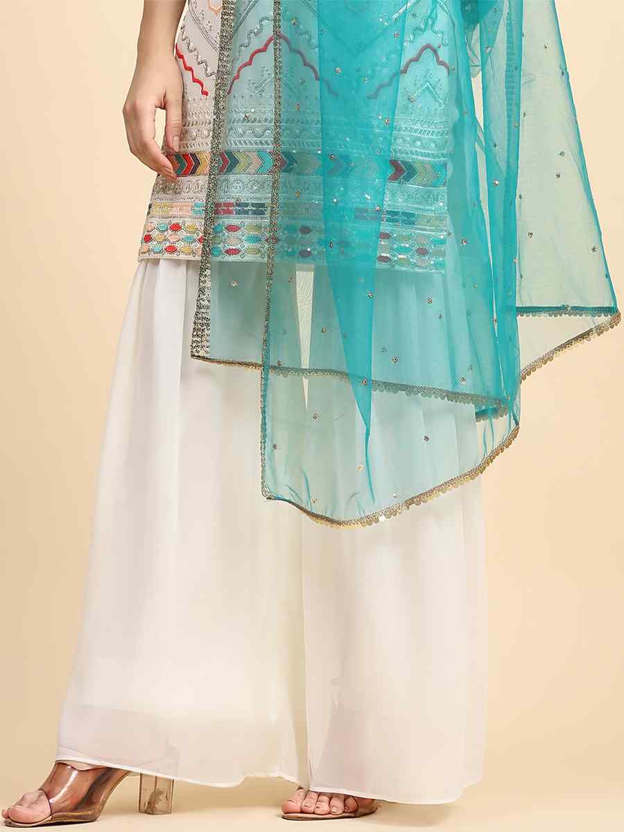 White Faux Georgette Embroidered Festival Wedding Palazzo Pant Salwar Kameez