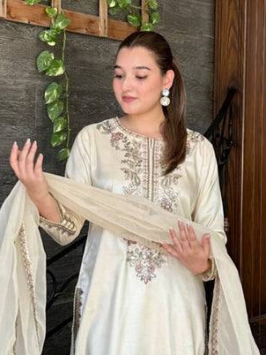 White French Crepe Embroidery Wedding Party Festival Casual Ready Palazzo Palazzo Pant Salwar Kameez