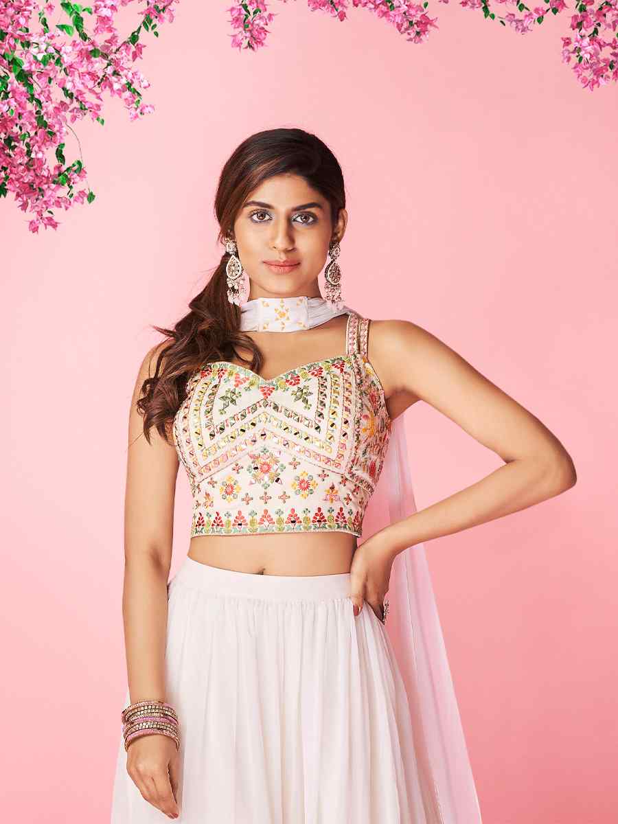 White Georgette Chiffon Embroidered Party Wear Circular Lehenga Choli