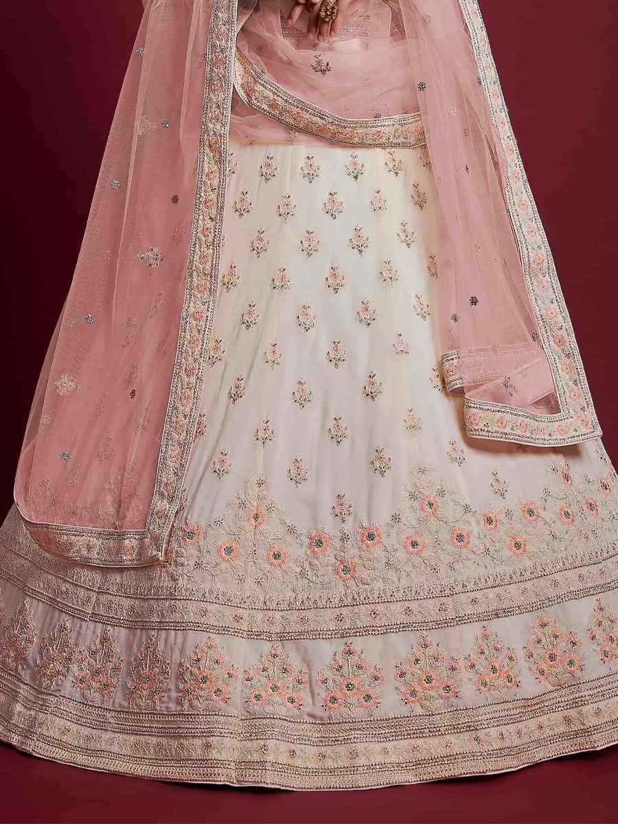 White Georgette Embroidered Bridal Wedding Heavy Border Lehenga Choli