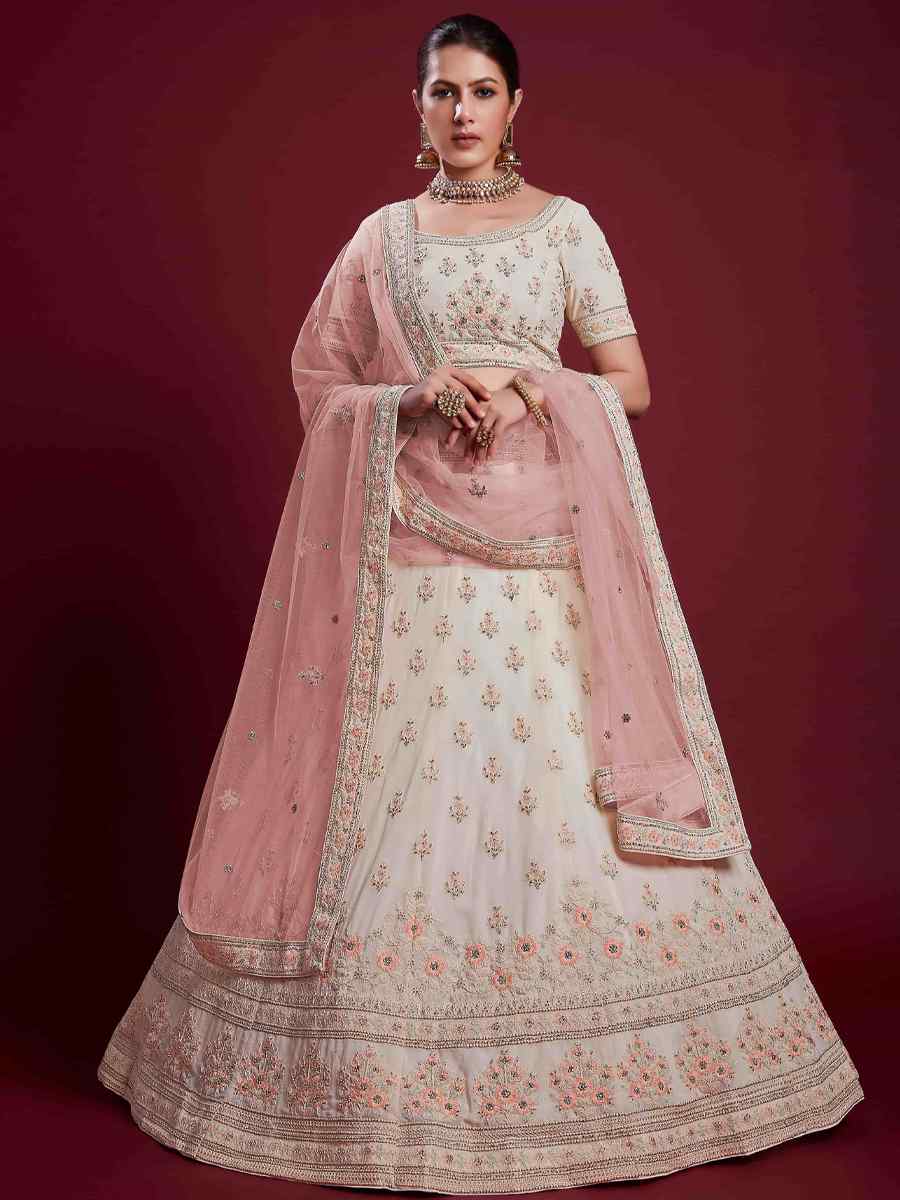 White Georgette Embroidered Bridal Wedding Heavy Border Lehenga Choli