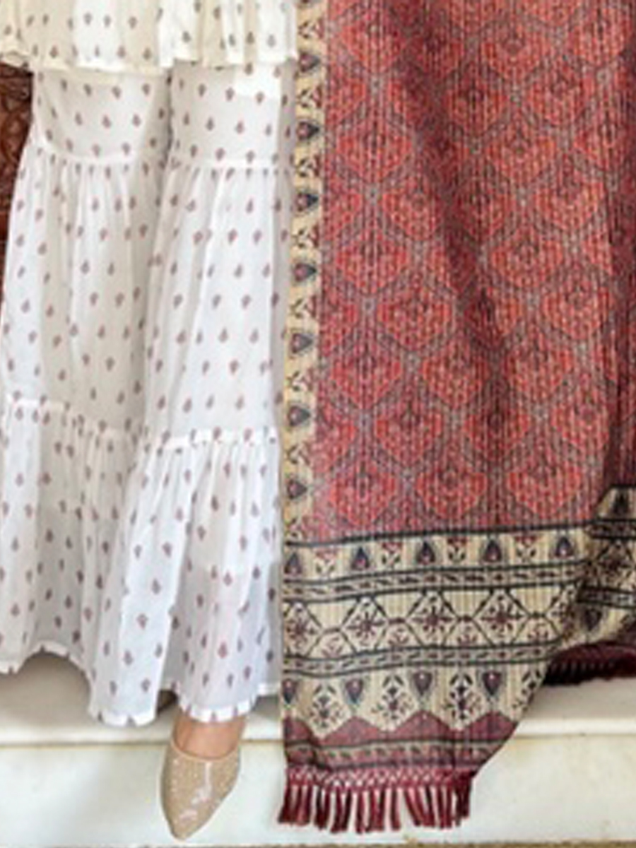 White Georgette Embroidered Festival Casual Ready Palazzo Pant Salwar Kameez