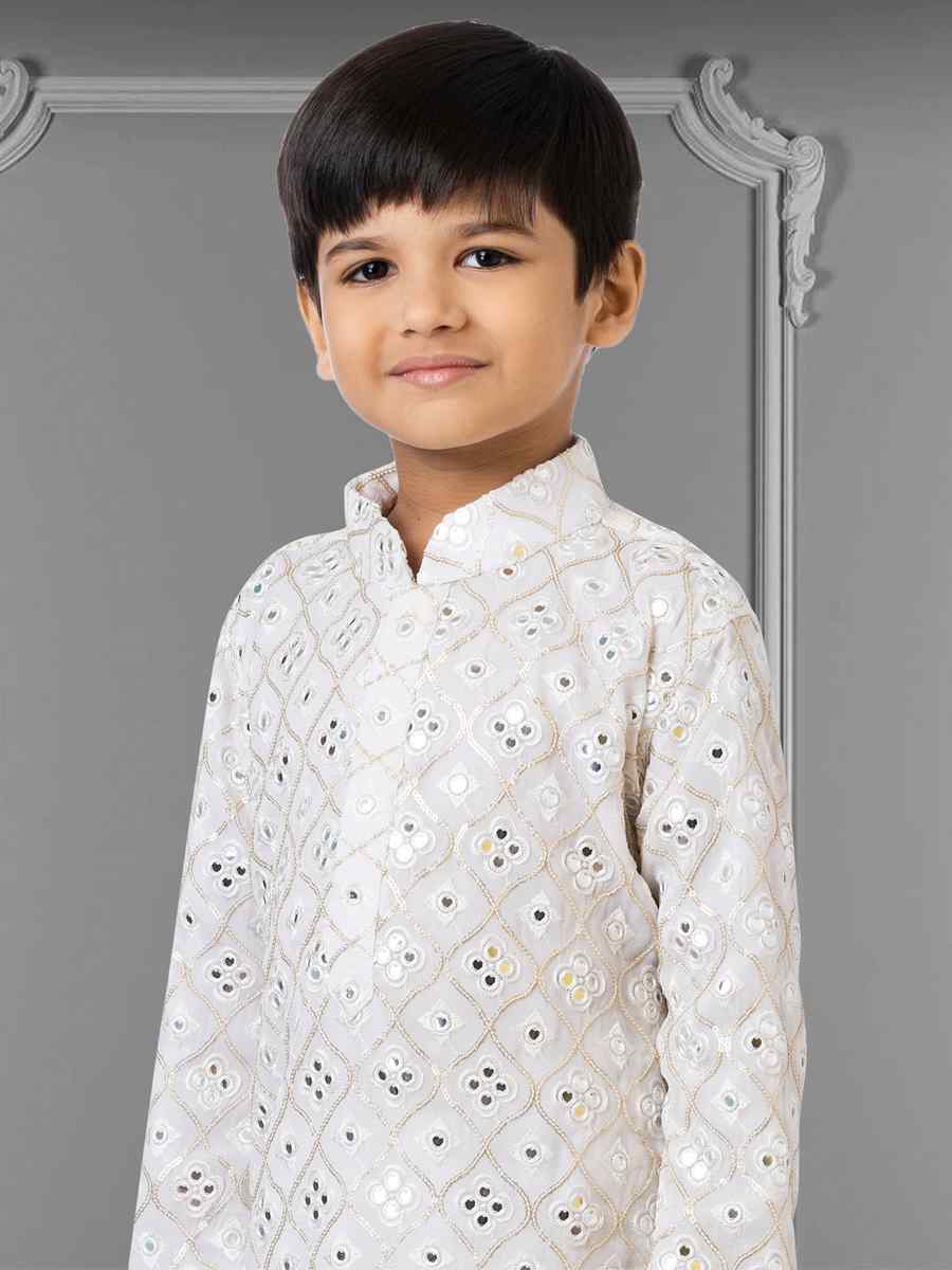 White Georgette Embroidered Festival Kurta Pyjama Boys Wear