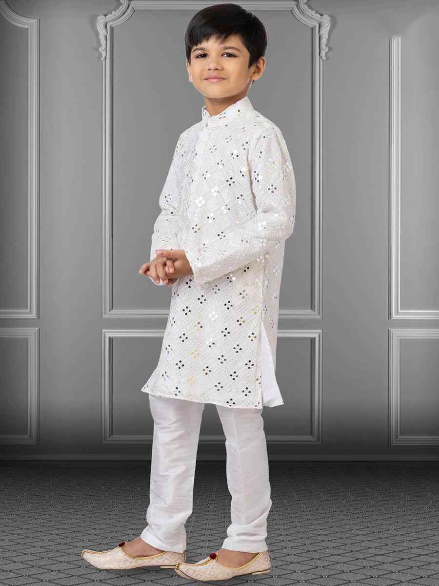 White Georgette Embroidered Festival Kurta Pyjama Boys Wear