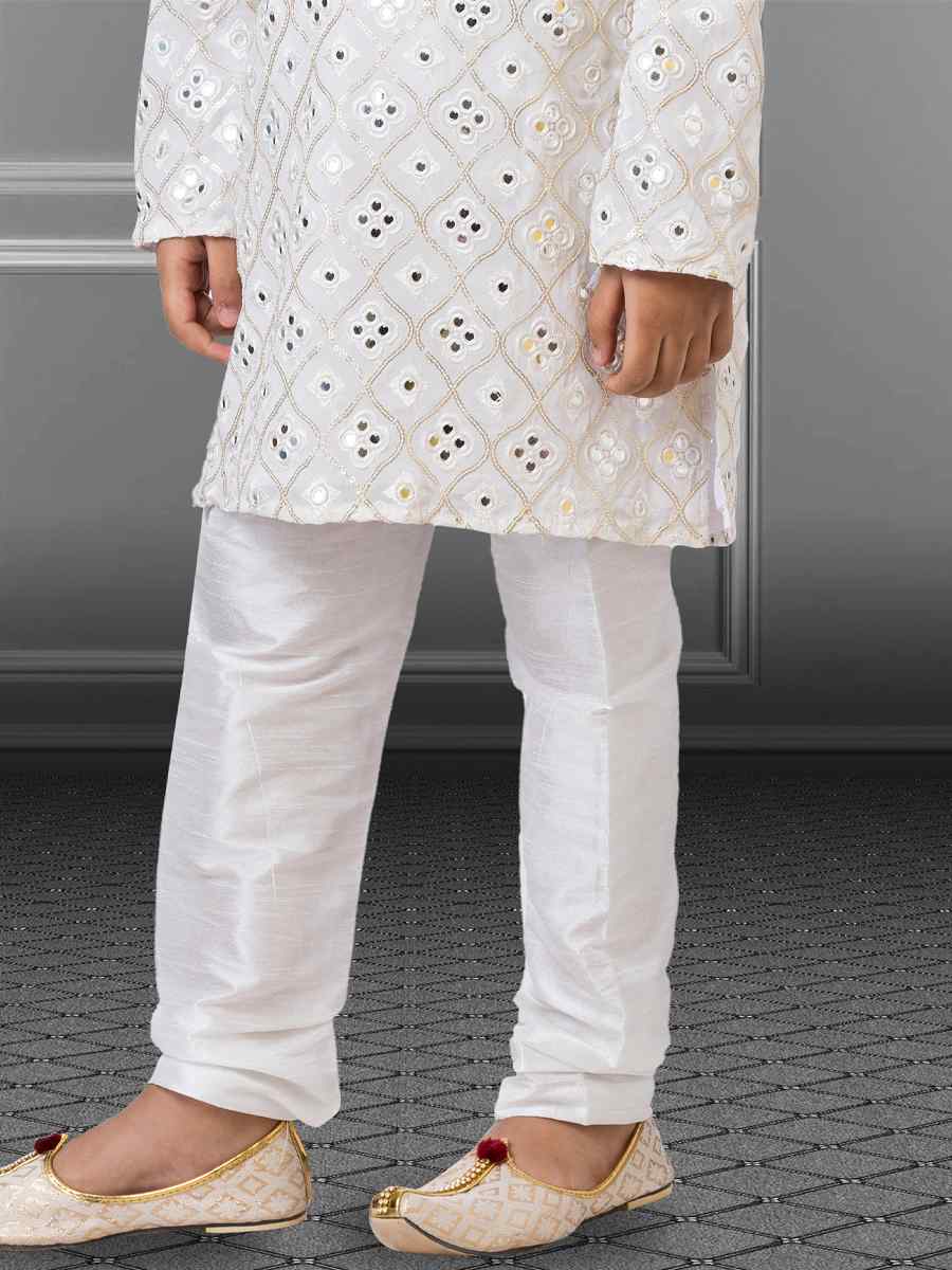 White Georgette Embroidered Festival Kurta Pyjama Boys Wear