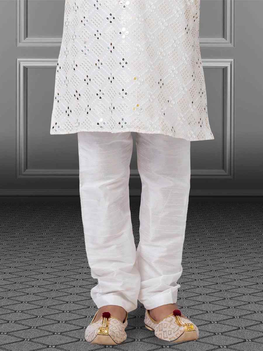 White Georgette Embroidered Festival Kurta Pyjama Boys Wear