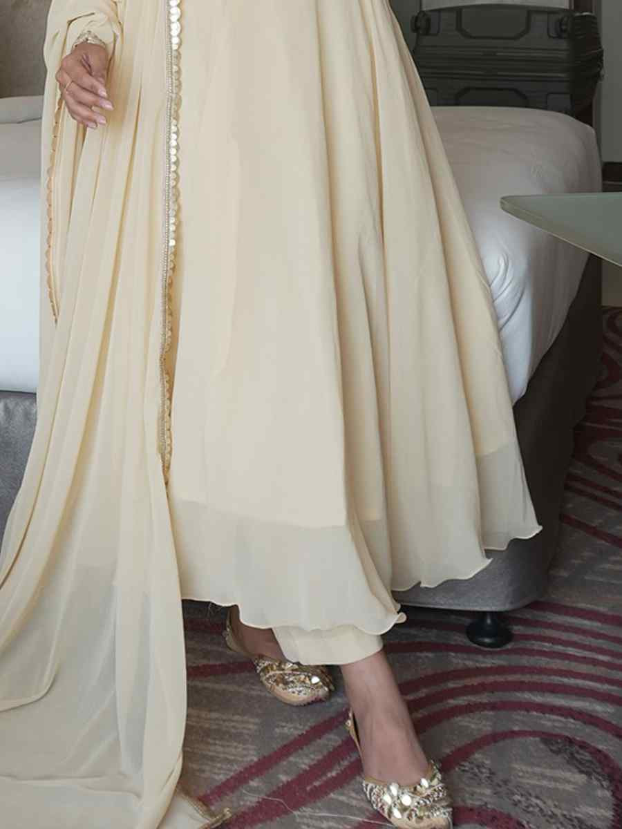 White Georgette Embroidered Festival Mehendi Ready Pant Salwar Kameez