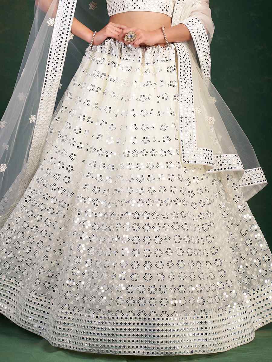 White Georgette Embroidered Festival Wedding Circular Lehenga Choli