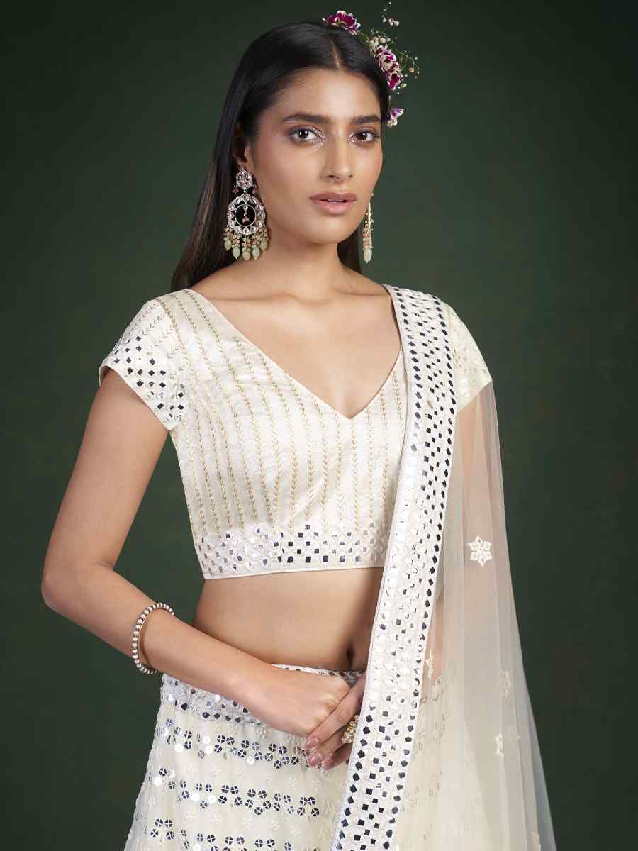 White Georgette Embroidered Festival Wedding Circular Lehenga Choli