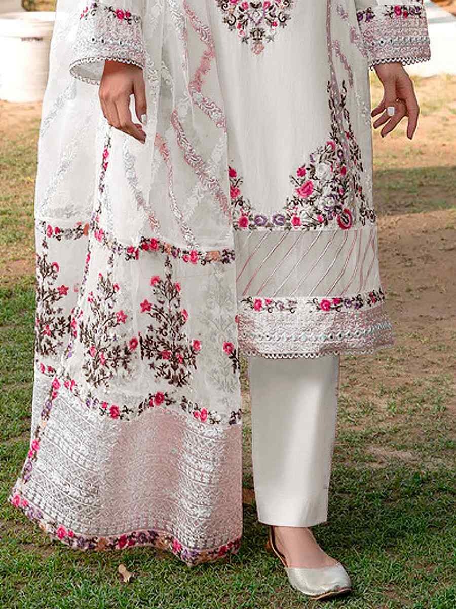 White Georgette Embroidered Festival Wedding Pant Salwar Kameez