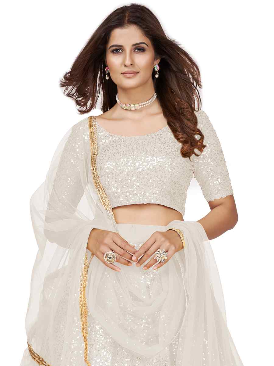 White Georgette Embroidered Party Wear Festival Circular Lehenga Choli