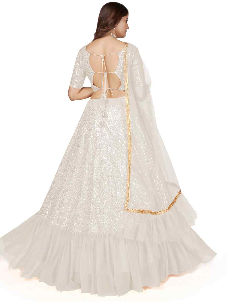 White Georgette Embroidered Party Wear Festival Circular Lehenga Choli