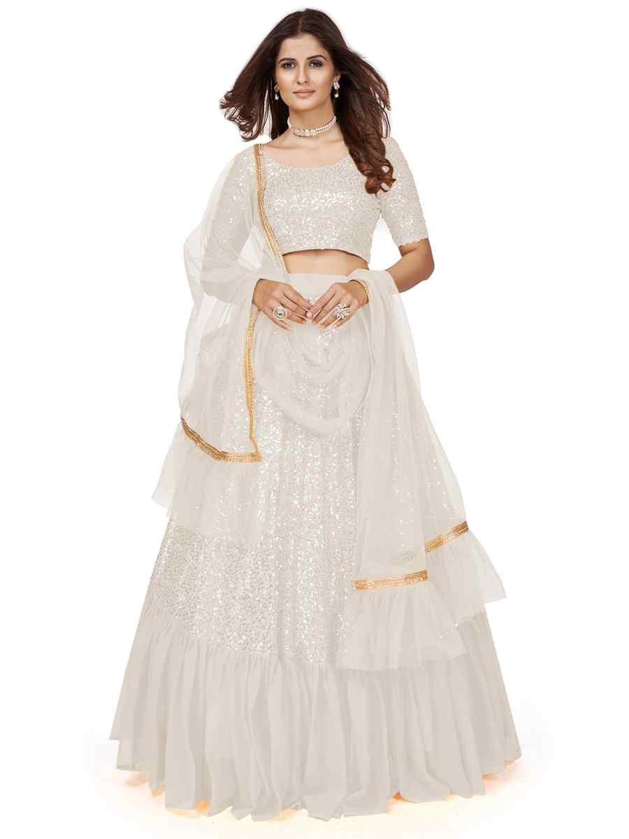 White Georgette Embroidered Party Wear Festival Circular Lehenga Choli