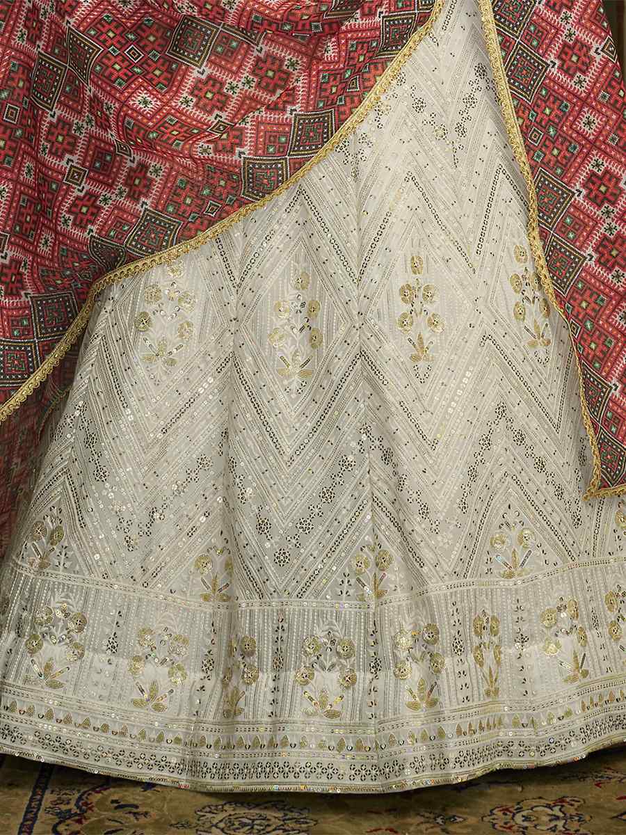 White Georgette Embroidered Wedding Festival Circular Lehenga Choli