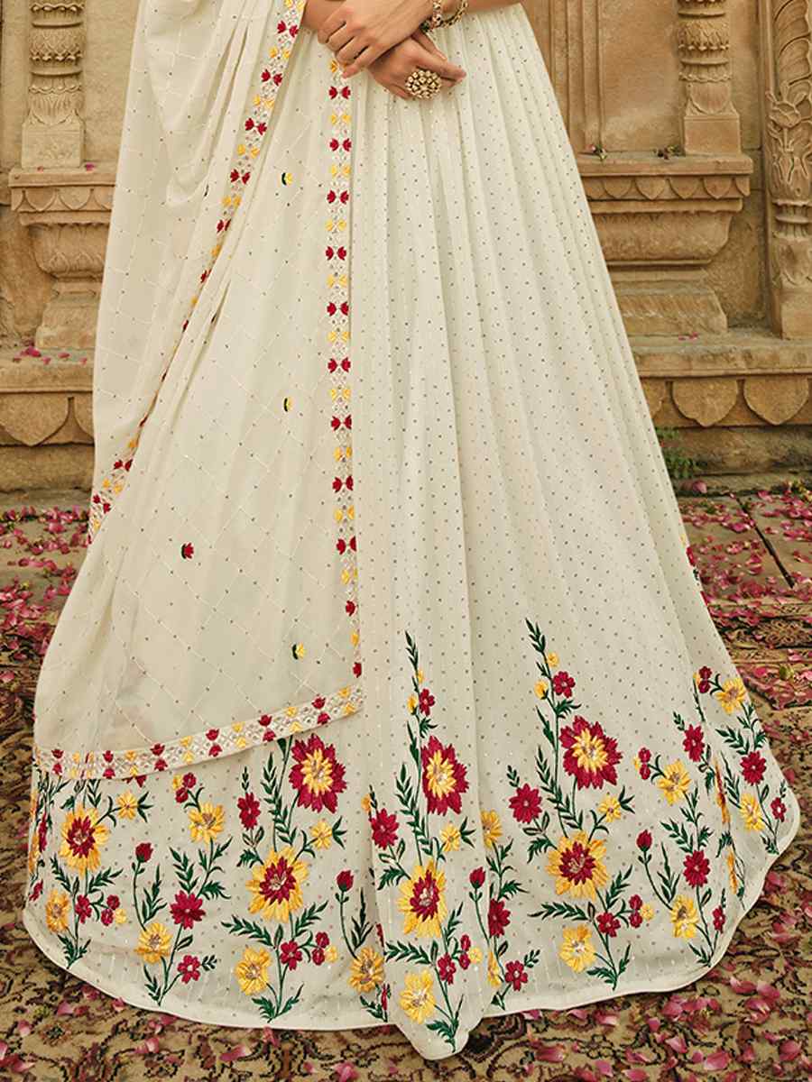 White Georgette Embroidered Wedding Festival Circular Lehenga Choli