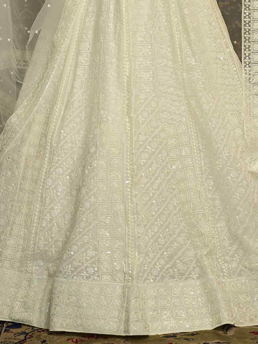White Georgette Embroidered Wedding Festival Circular Lehenga Choli