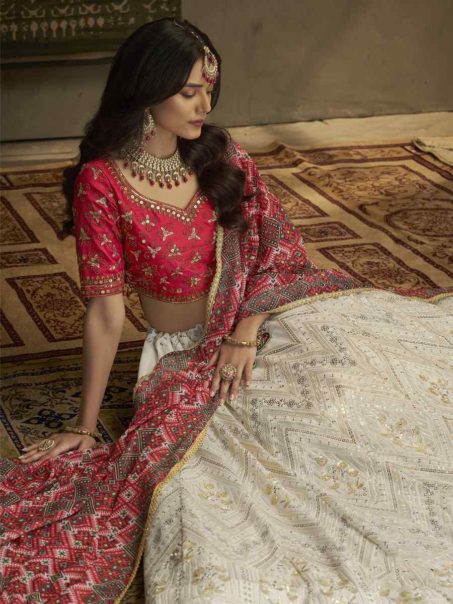 White Georgette Embroidered Wedding Festival Circular Lehenga Choli