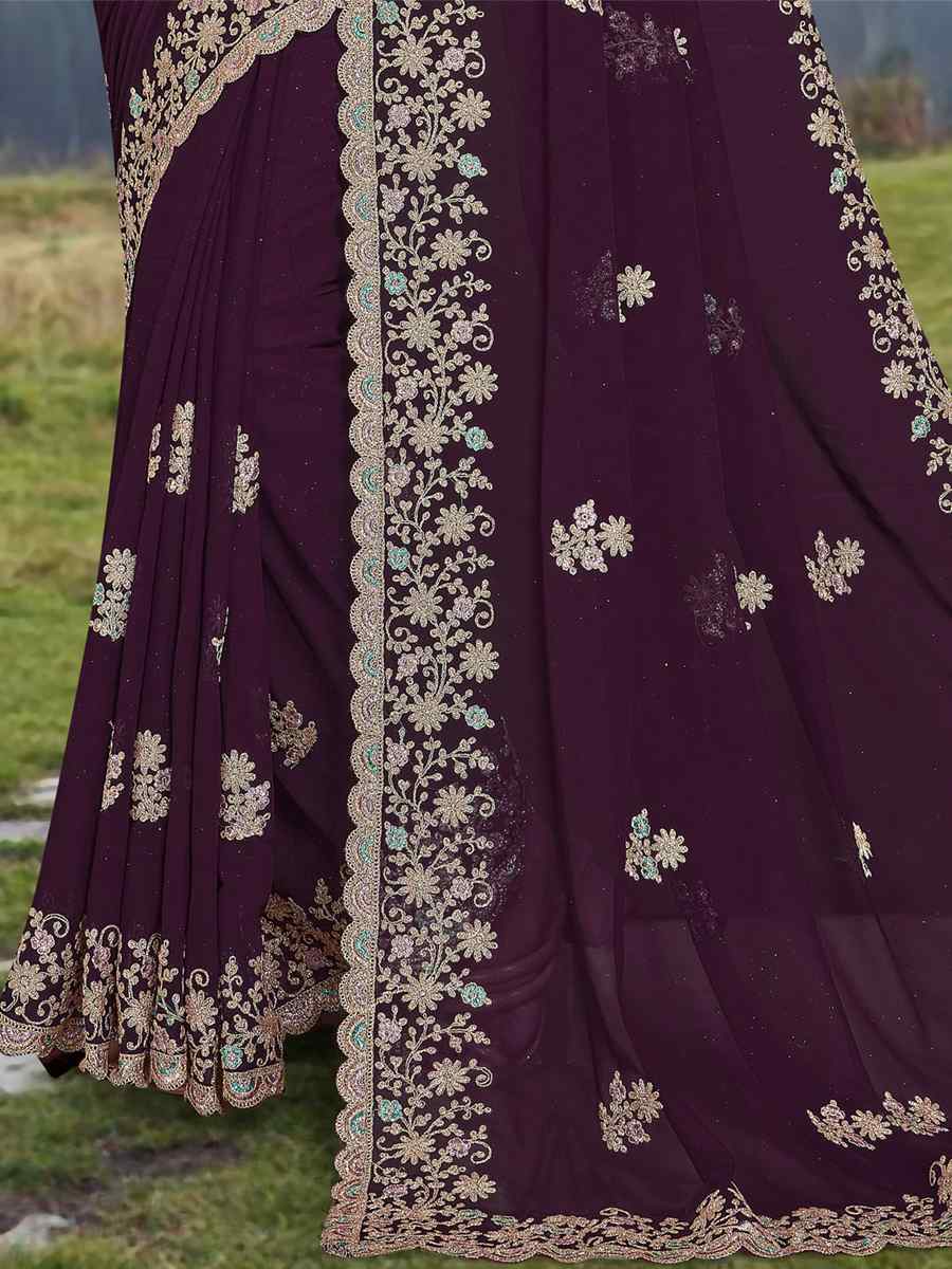 White Georgette Embroidered Wedding Festival Heavy Border Saree