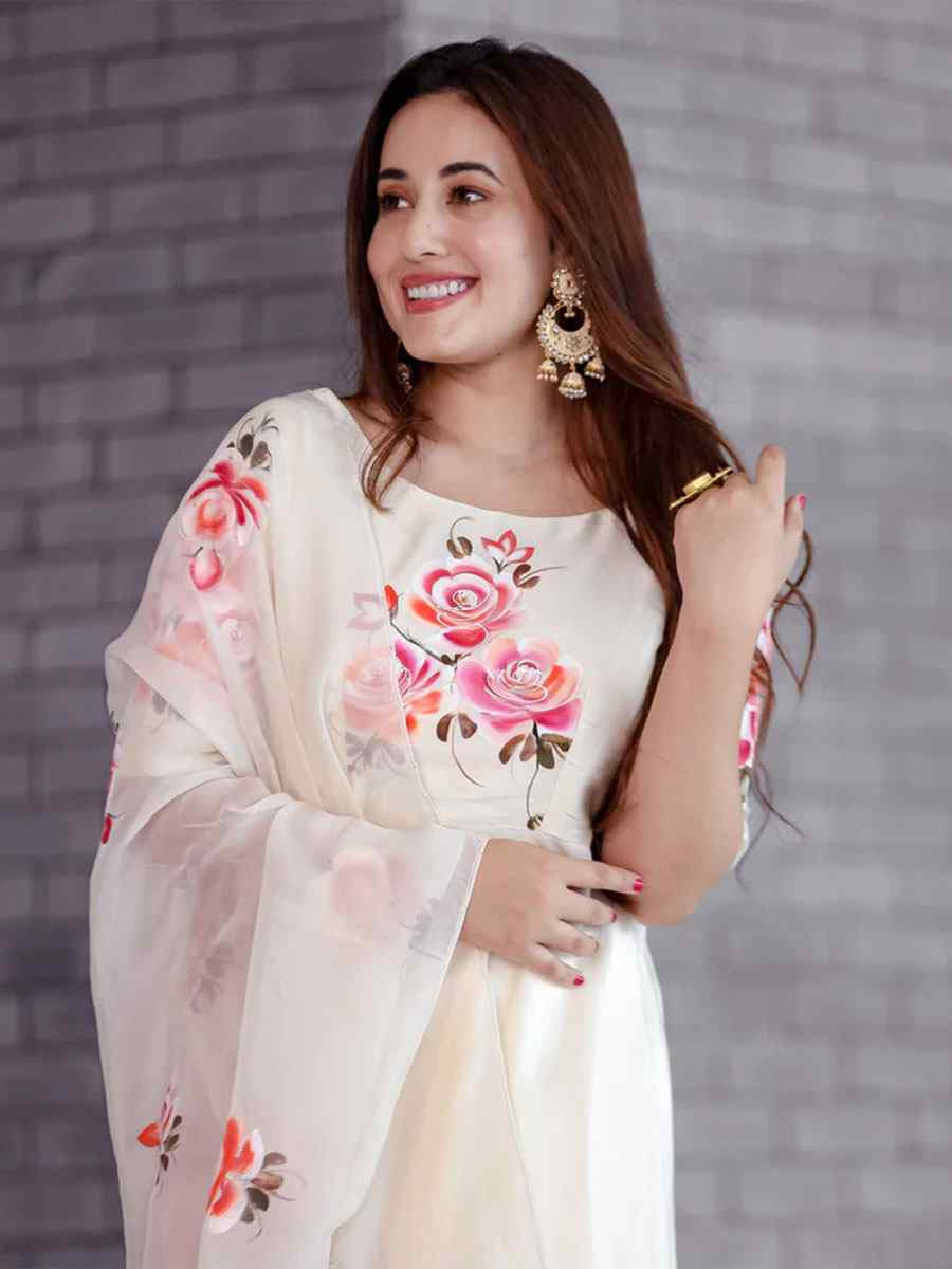 White Georgette Embroidery Party Wedding Festival Casual Ready Pant Salwar Kameez