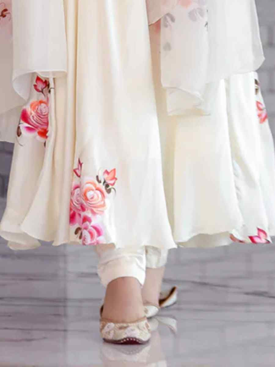 White Georgette Embroidery Party Wedding Festival Casual Ready Pant Salwar Kameez