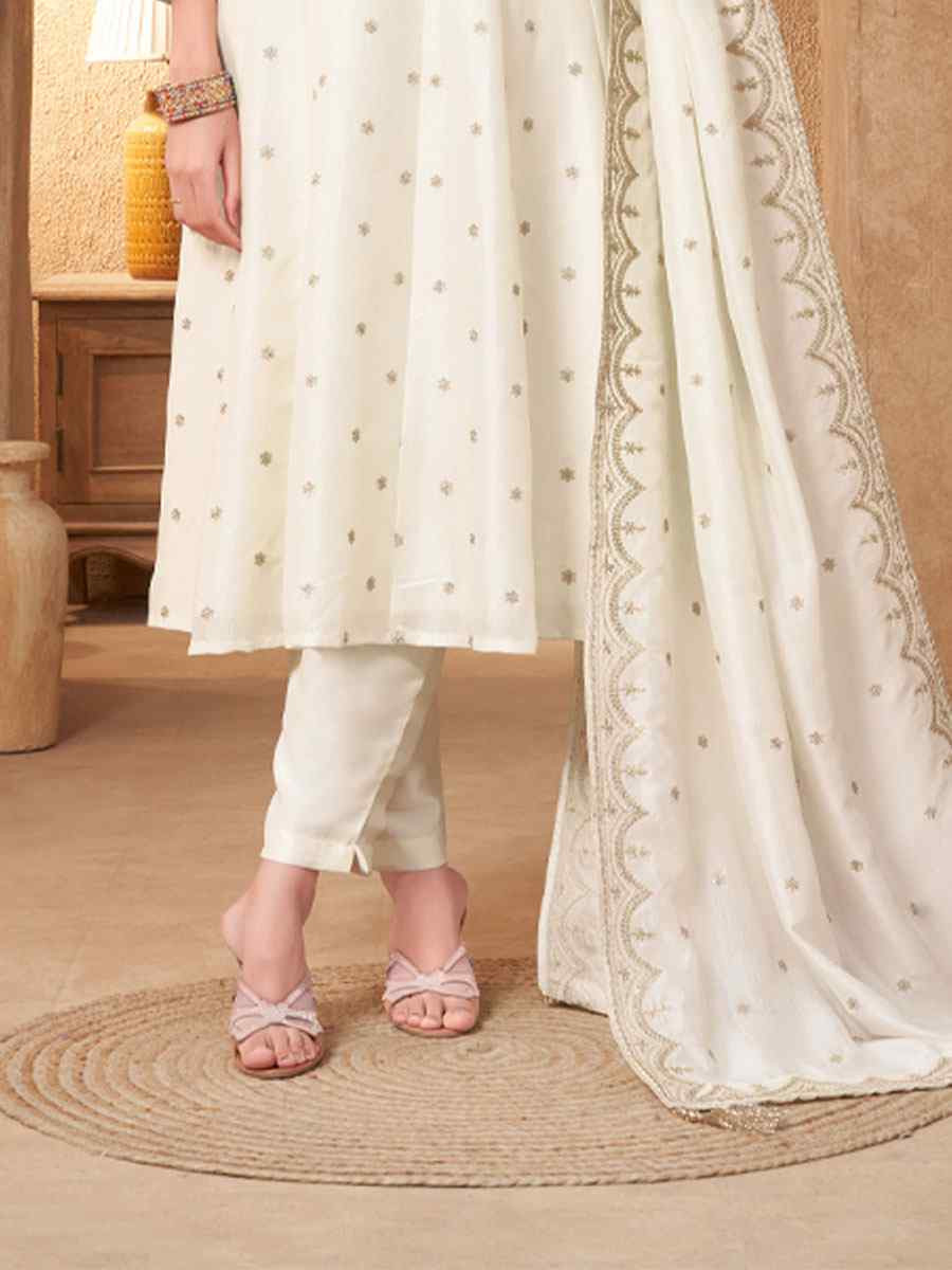 White Georgette Embroidery Party Wedding Festival Casual Ready Pant Salwar Kameez