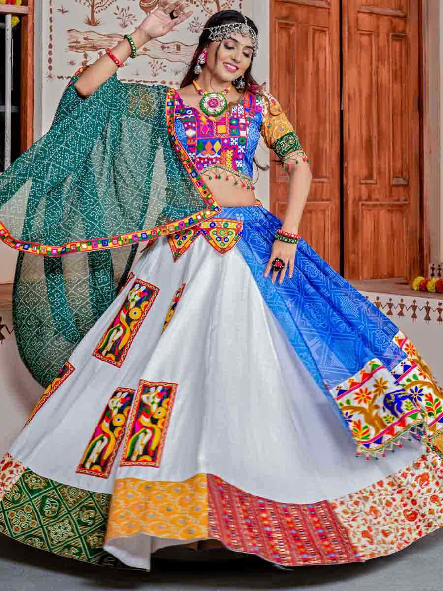 White Georgette Heavy Cotton Printed Festival Ready Traditional Lehenga Choli