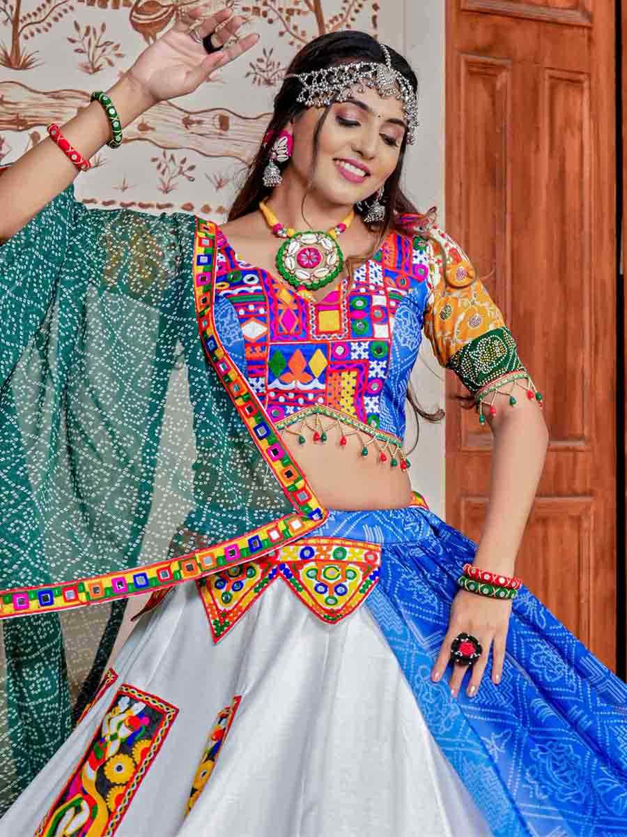 White Georgette Heavy Cotton Printed Festival Ready Traditional Lehenga Choli