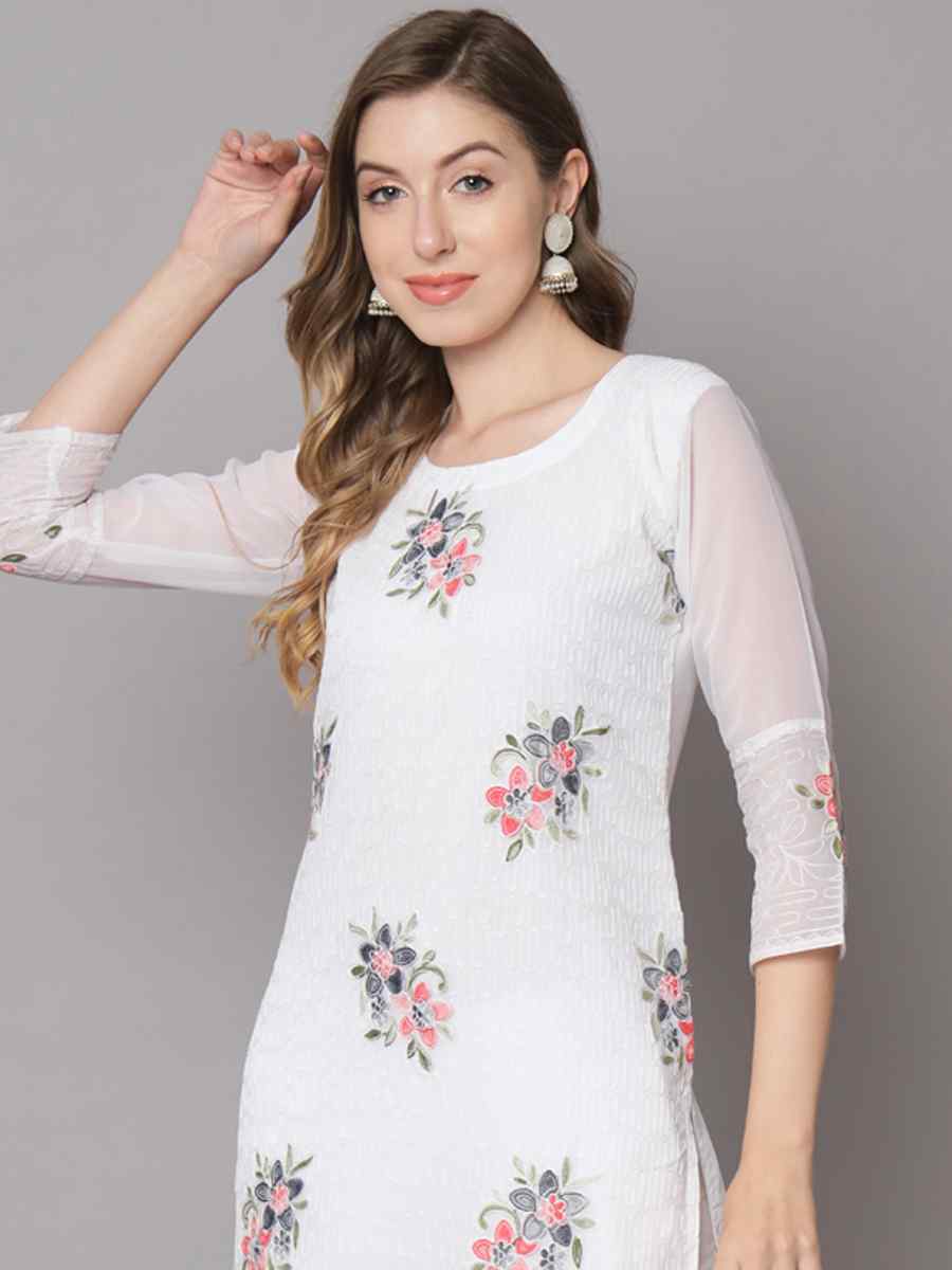 White Georgette Printed Festival Casual Kurti