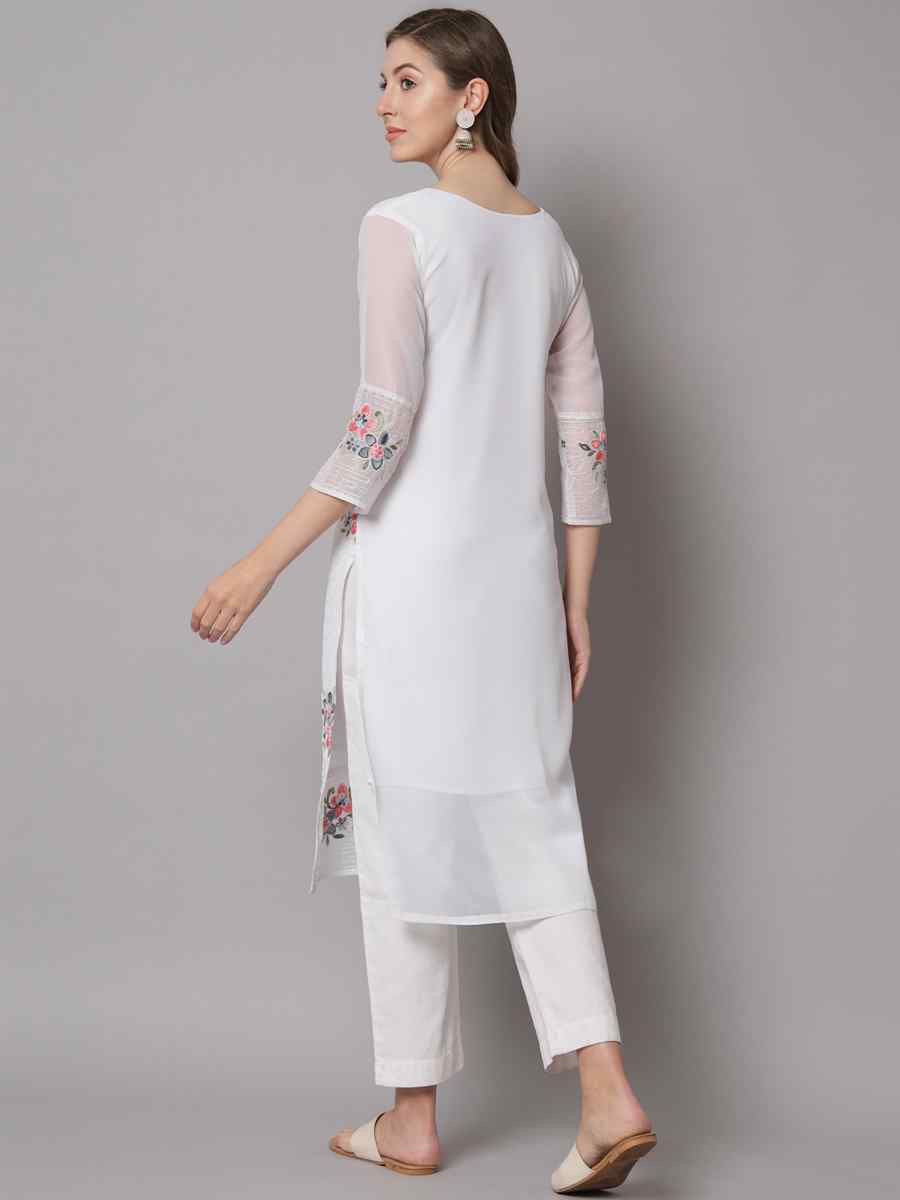 White Georgette Printed Festival Casual Kurti