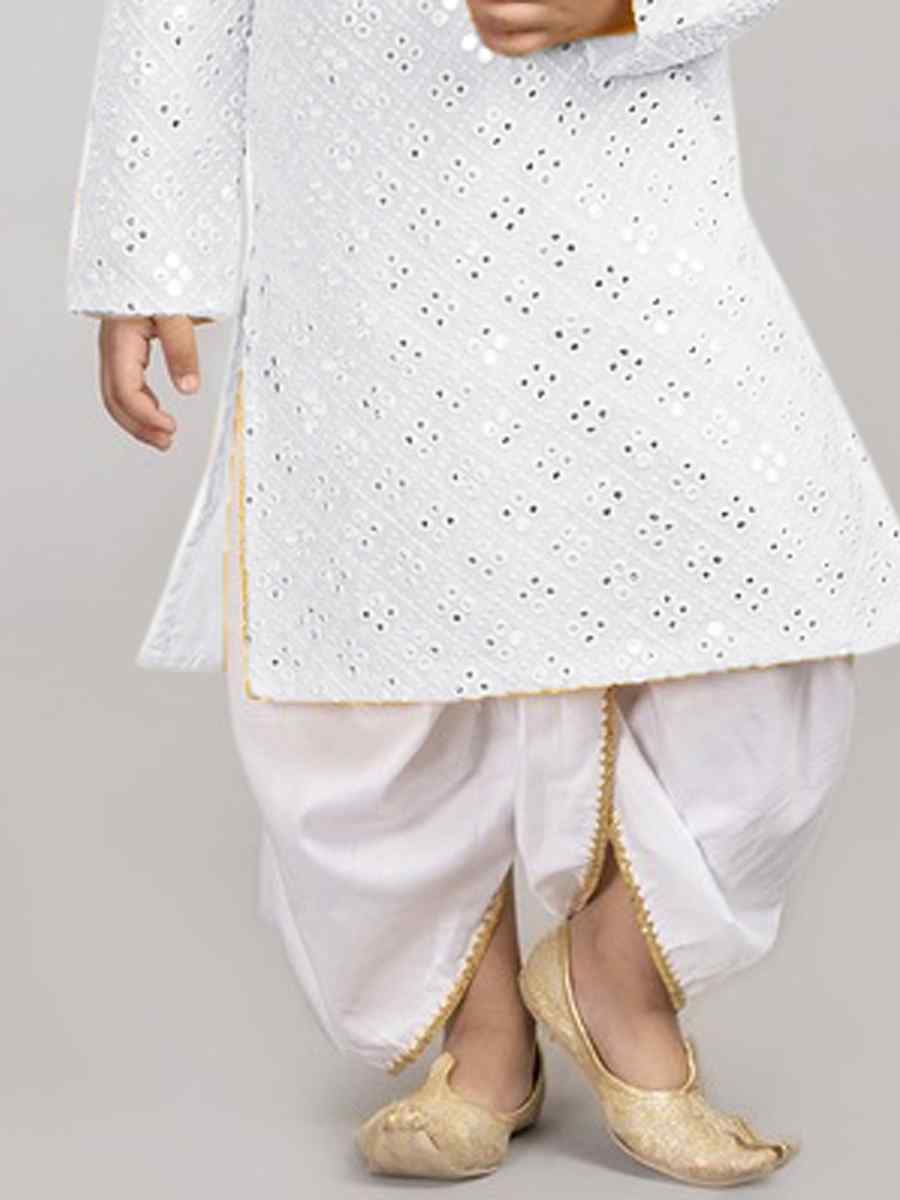 White Georgette Sequins Festival Traditional Kurta Pyjama Boys Wear