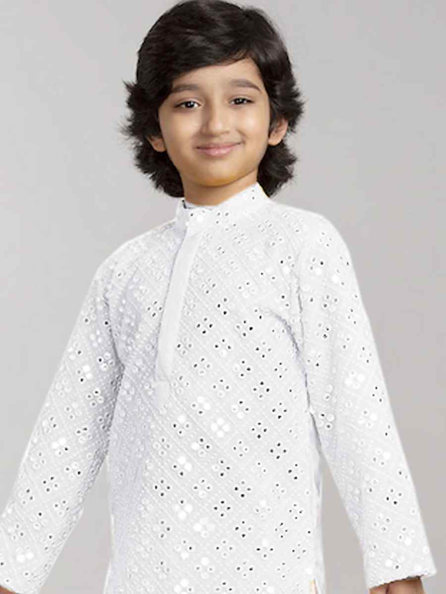 White Georgette Sequins Festival Traditional Kurta Pyjama Boys Wear