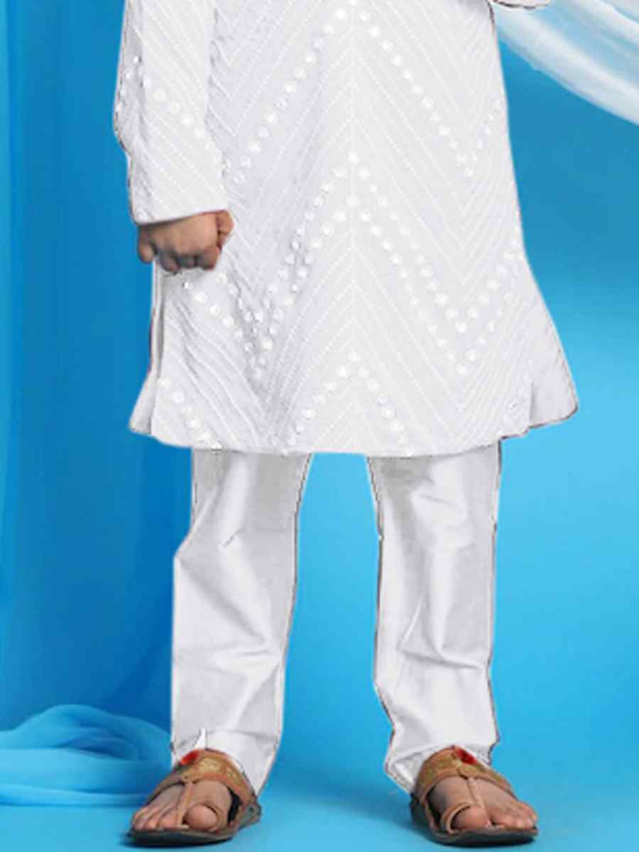 White Georgette Sequins Festival Traditional Kurta Pyjama Boys Wear