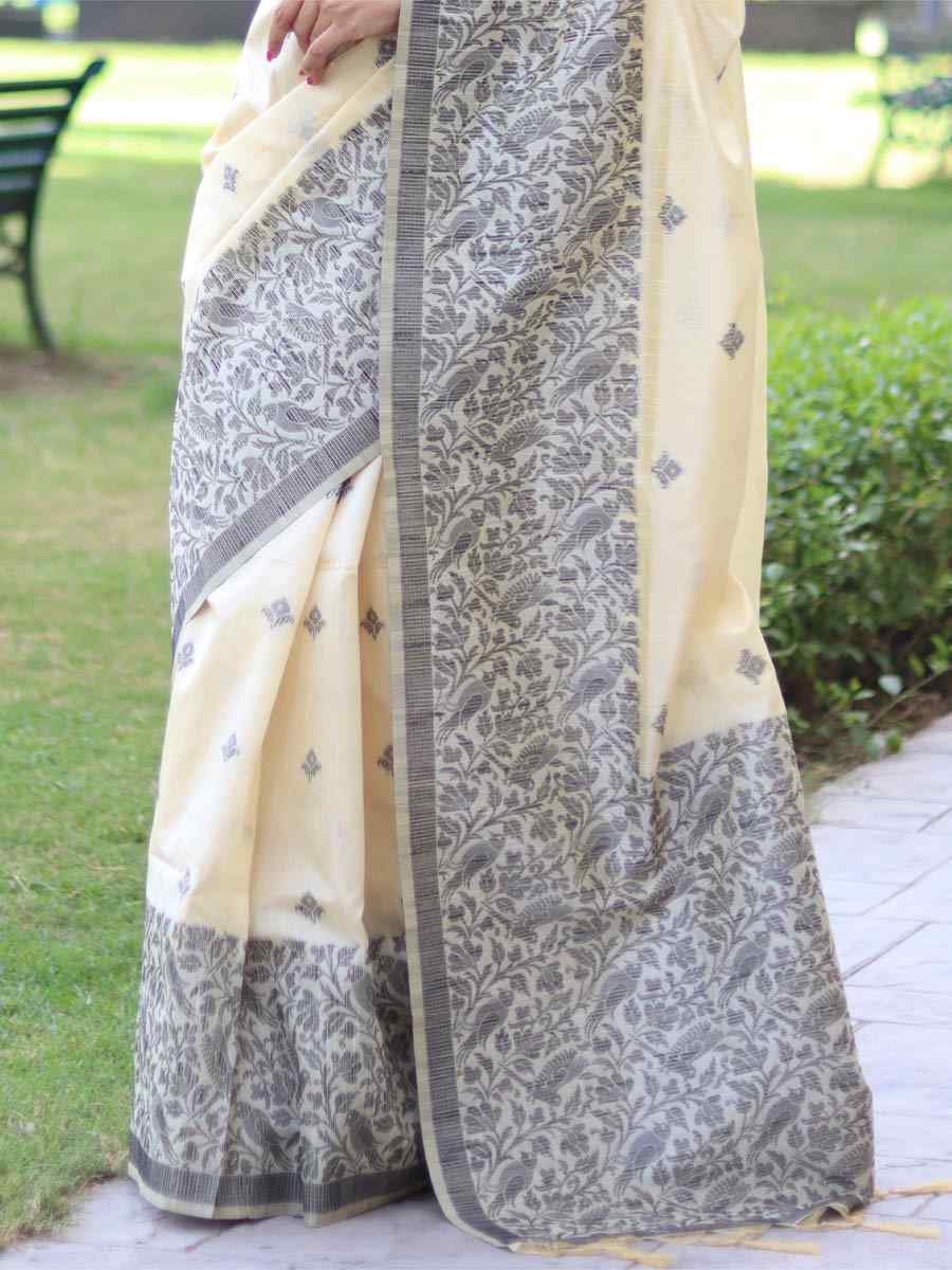 White Handloom Raw Silk Handwoven Casual Festival Classic Style Saree