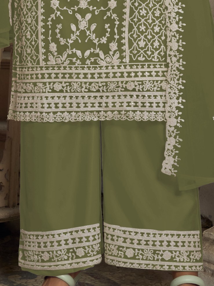 White Heavy Butterfly Net Embroidered Festival Party Engagement Pant Salwar Kameez