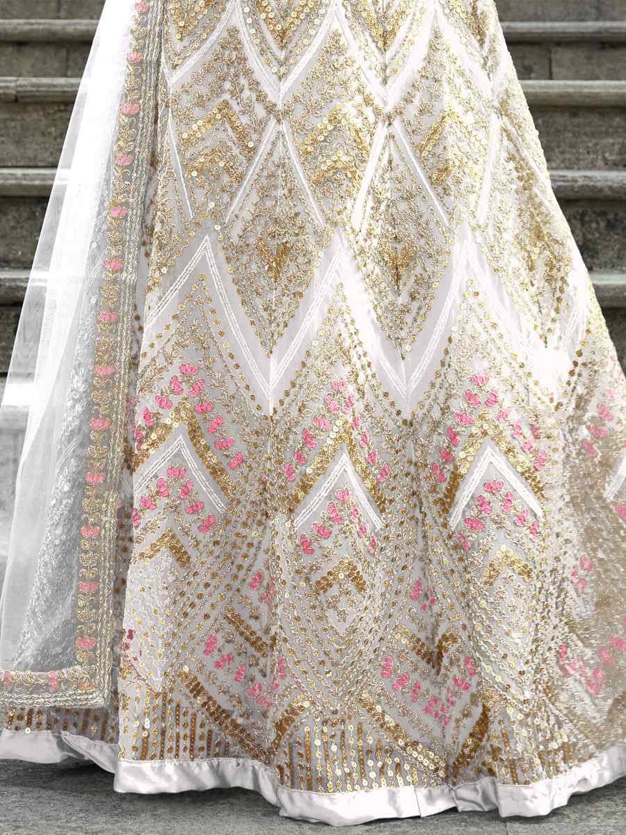 White Heavy Butterfly Net Embroidered Festival Wedding Anarkali Salwar Kameez