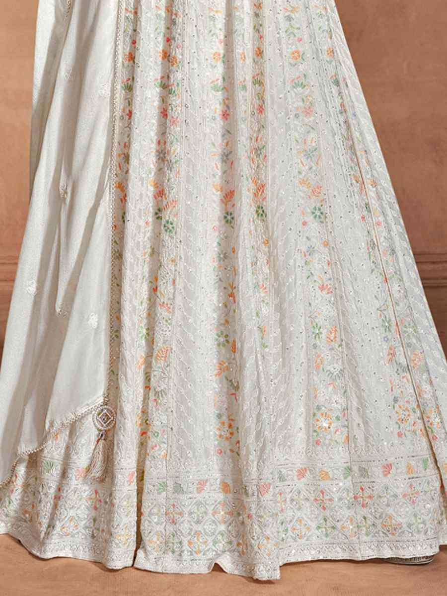 White Heavy Chinon Embroidered Festival Casual Anarkali Salwar Kameez