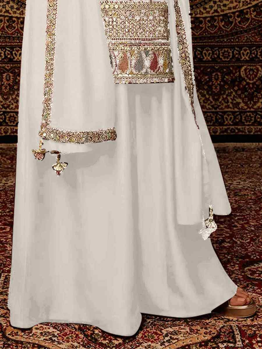 White Heavy Chinon Embroidered Festival Wedding Palazzo Pant Salwar Kameez