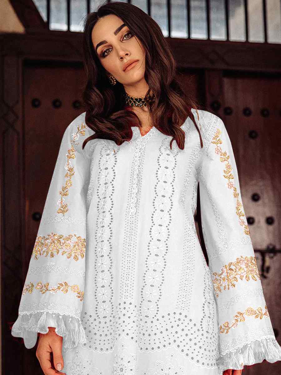 White Heavy Cotton Embroidered Festival Casual Pant Salwar Kameez