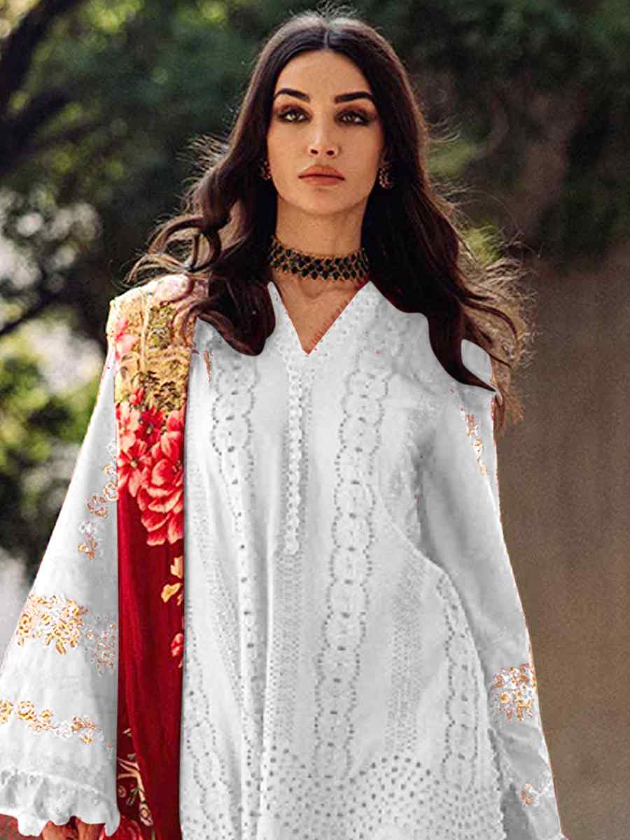 White Heavy Cotton Embroidered Festival Casual Pant Salwar Kameez