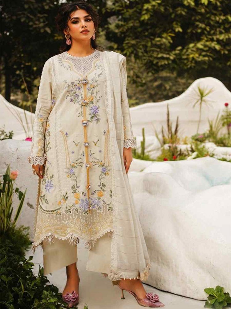 White Heavy Cotton Embroidered Festival Mehendi Pant Salwar Kameez