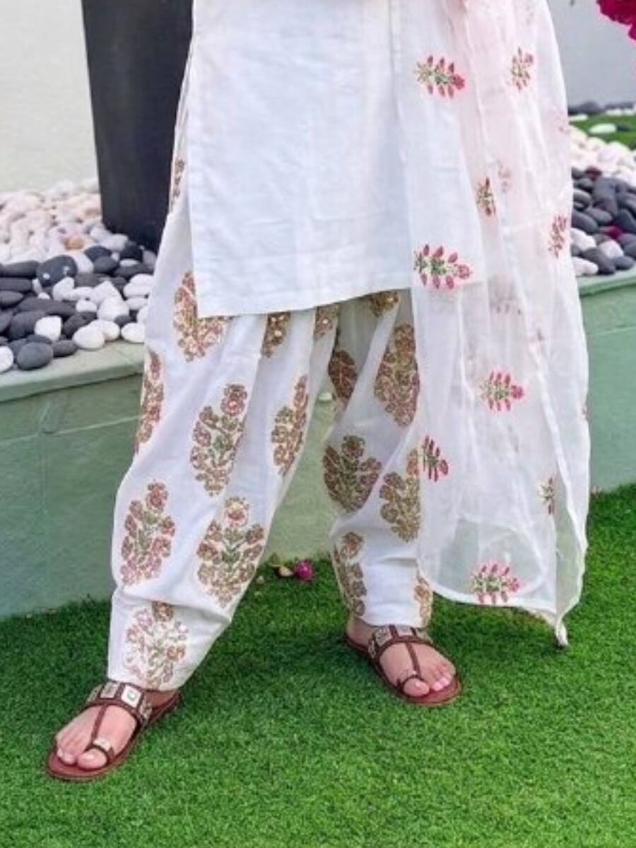 White Heavy Creap Silk Embroidery Sequins Wedding Party Festival Casual Ready Palazzo Pant Salwar Kameez