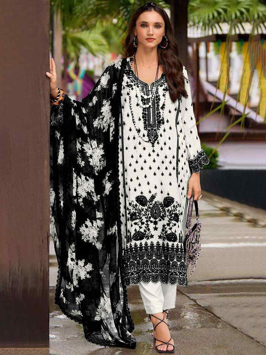 White Heavy Faux Georgette Embroidered Festival Casual Pant Salwar Kameez
