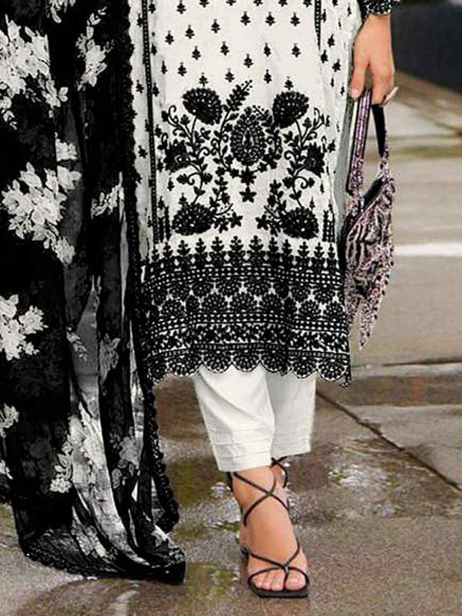 White Heavy Faux Georgette Embroidered Festival Casual Pant Salwar Kameez