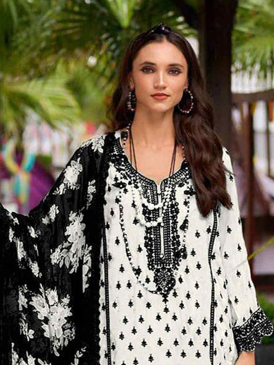 White Heavy Faux Georgette Embroidered Festival Casual Pant Salwar Kameez