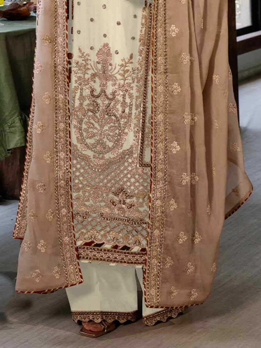 White Heavy Faux Georgette Embroidered Festival Wedding Palazzo Pant Salwar Kameez